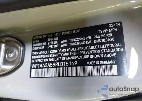 2024 Porsche Macan T из США, поврежденный, VIN WP1AA2A58RLB15169